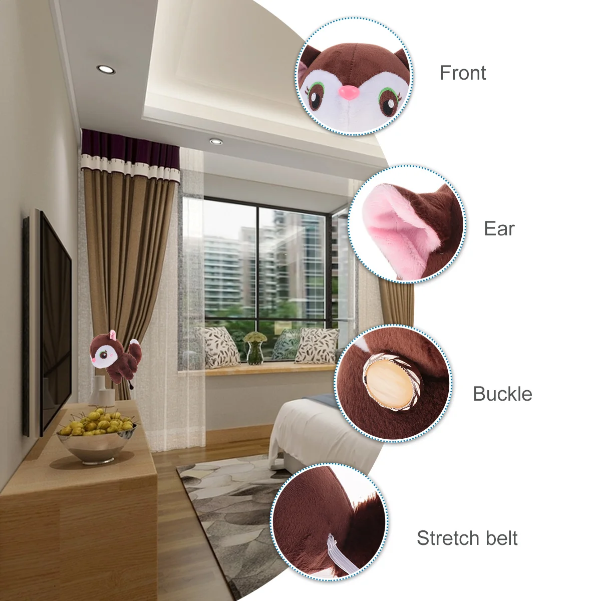 

1Pair Squirrel Pattern Curtain Tiebacks Rubber Band Pearl Buckle Non-Slip Fastener for Restaurant Bedroom Kitchen