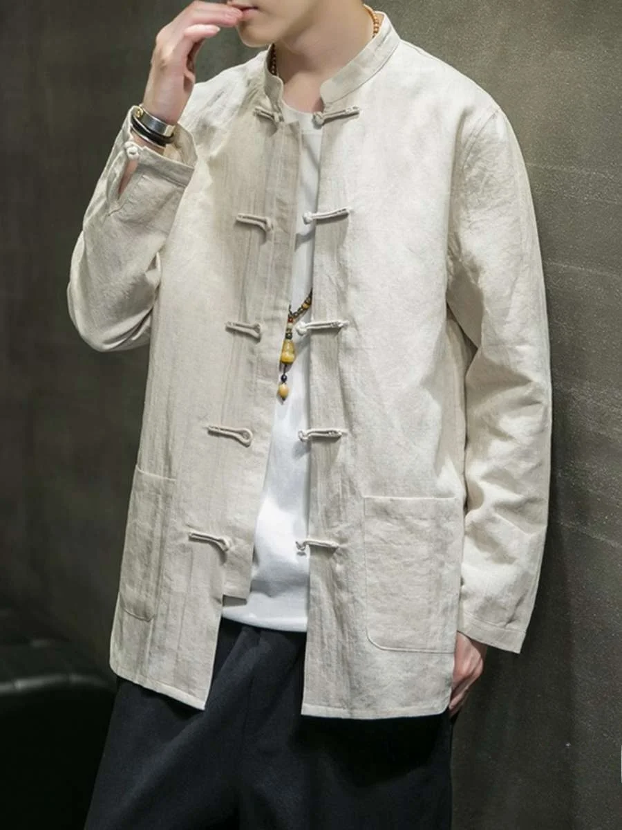 

Новая мужская льняная рубашка свободного кроя с длинным рукавом в китайском стиле для осени и весны, повседневная одежда из хлопка и льна