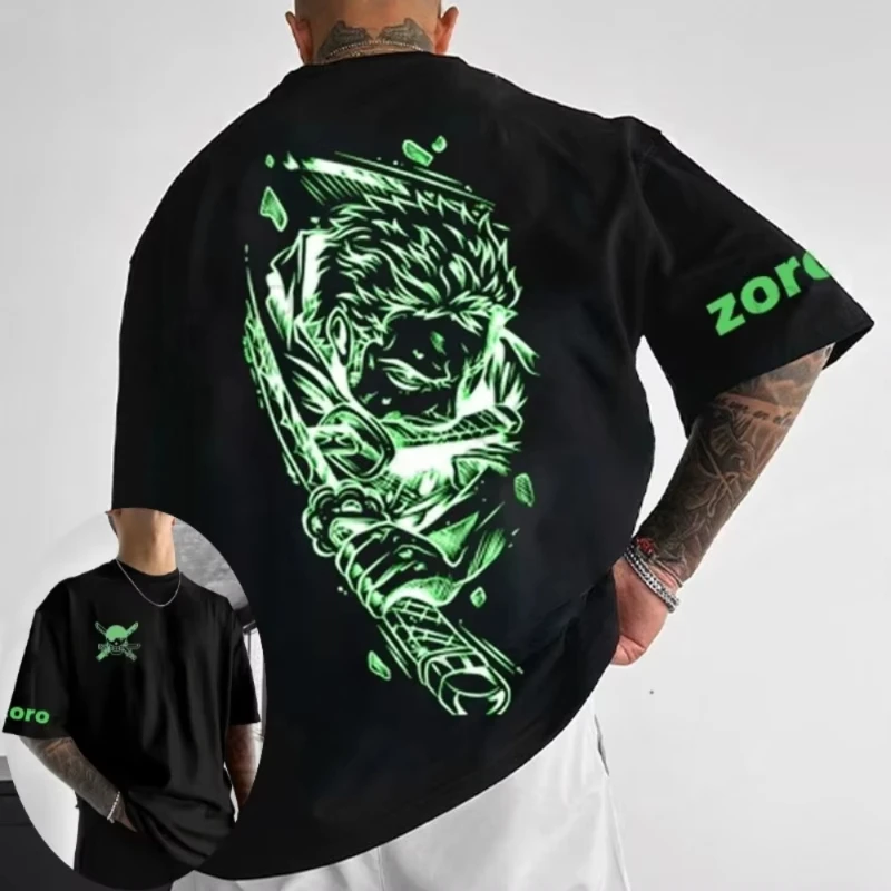 

2026 ONE PIECE Men's and Women's Summer Cotton T-shirt New Roronoa Zoro Co Branded Harajuku Trendy Loose Casual Parent Child Top
