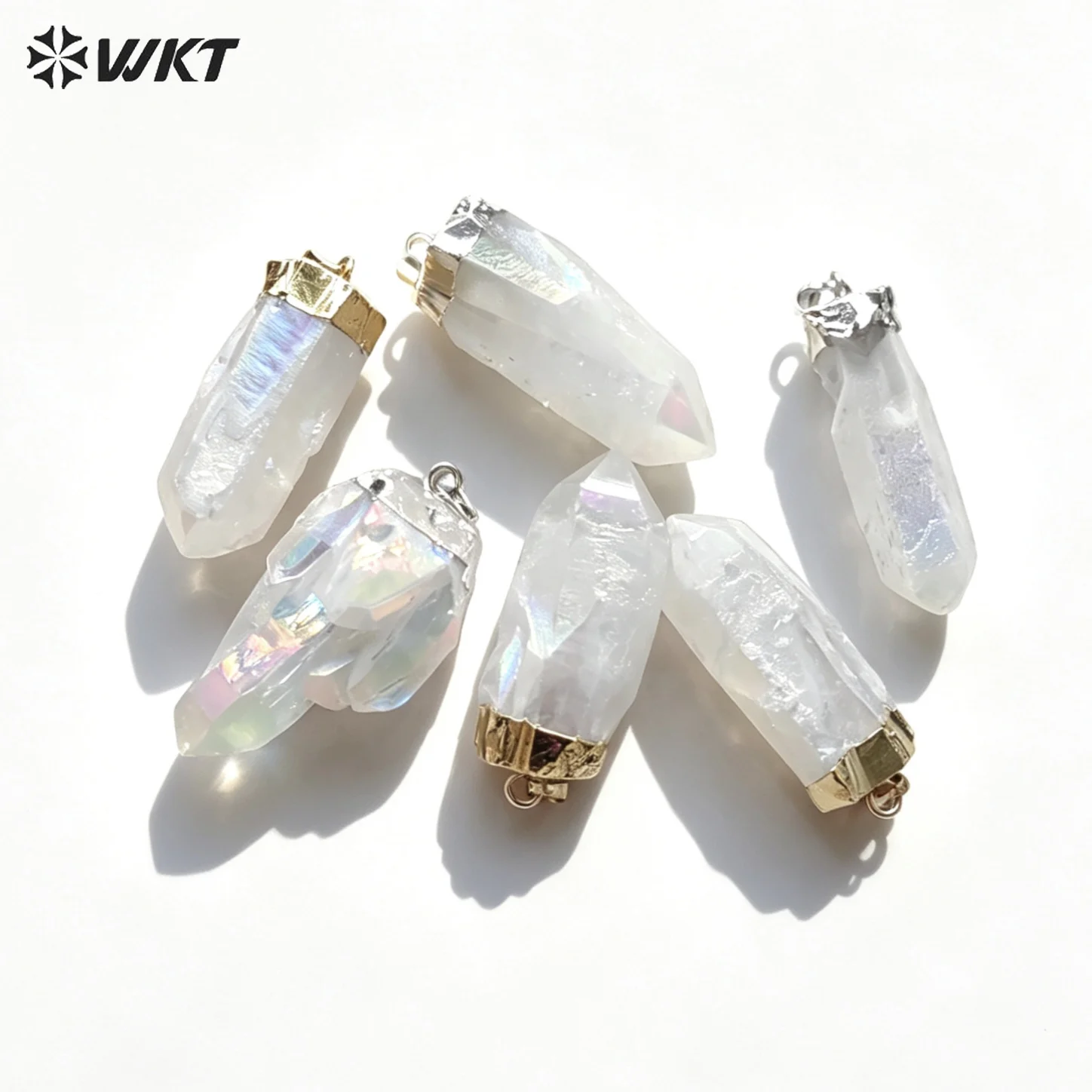 WT-P1070 Wholesale High Quality Natural Crystal Column Pendant Unique Design Raw Stone With Gold/Silver Color Plated Jewelry