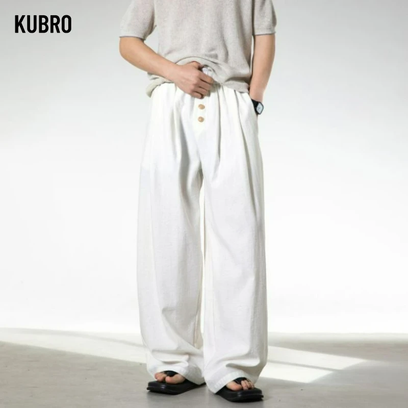 Spring/Summer New Men's Solid Y2K Cotton Linen Soft Breathable Pants Streetwear Fashion Casual Loose Wide Leg Trousers Versatile