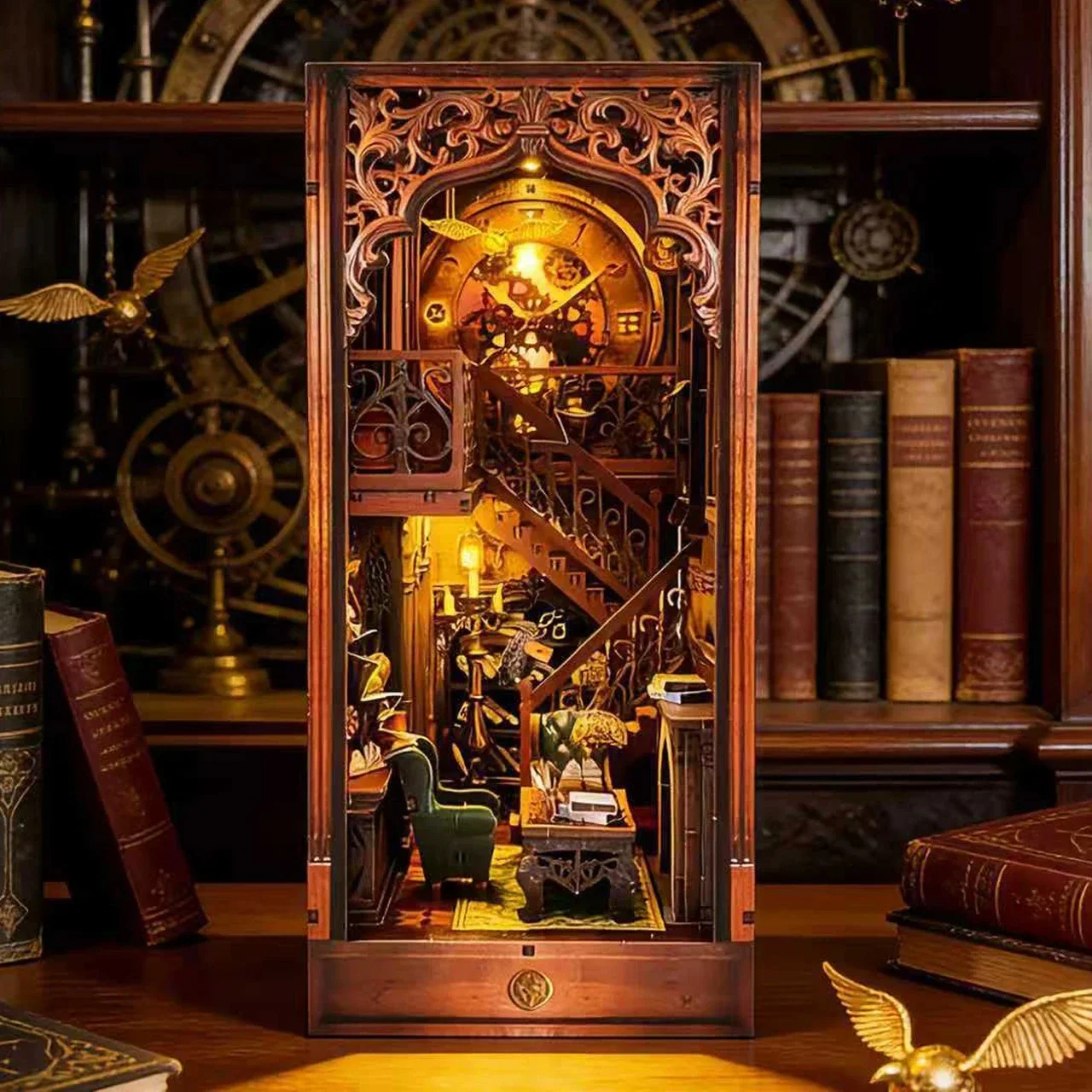 DIY Wooden Book Nook Hogwarts Library Cottage Miniature Dollhouse 3D Puzzle Assembly Model Kits for Adults Birthday Gifts view 3