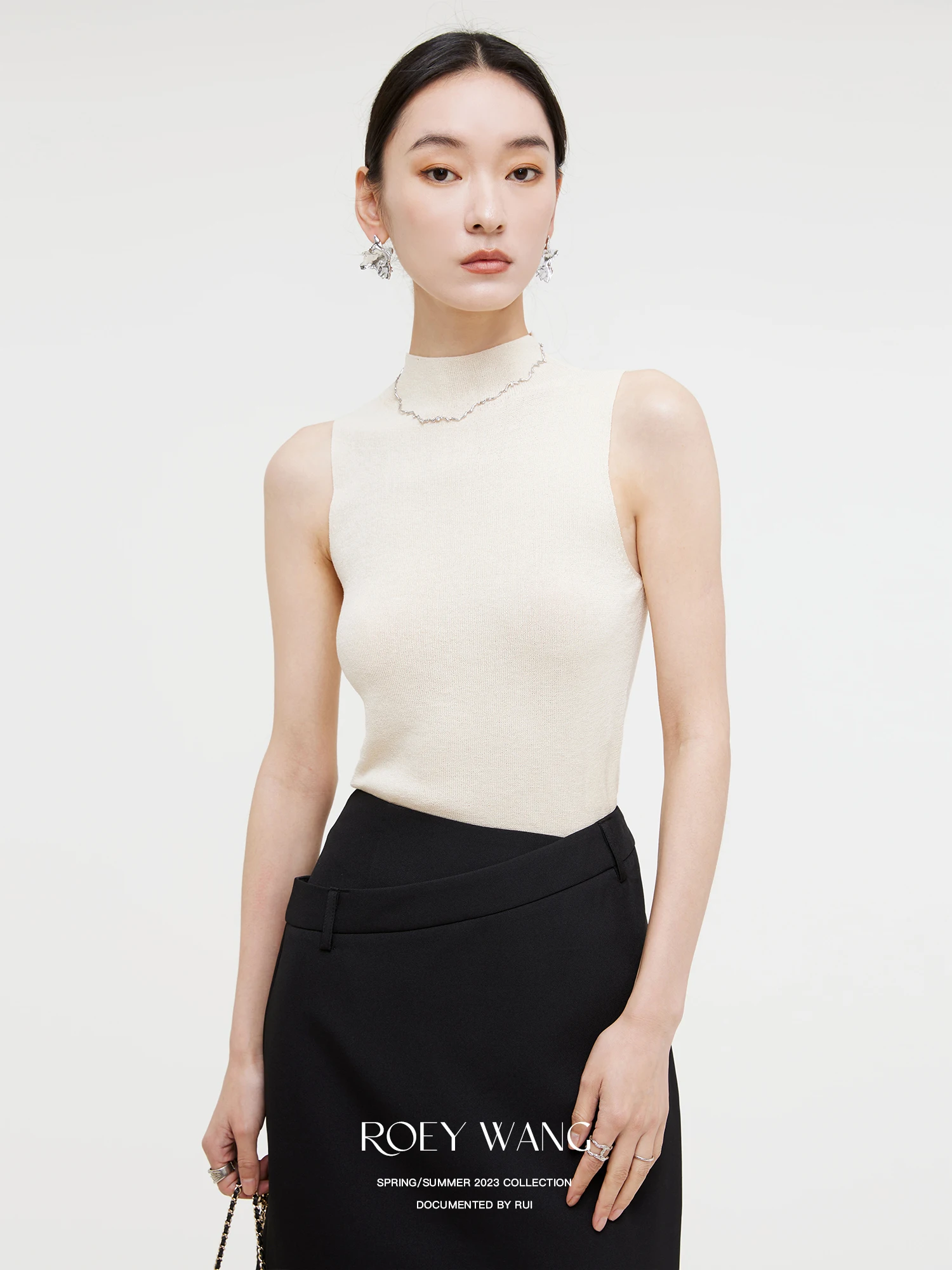 

Женский трикотажный жилет ROEYWANG с высоким воротником, облегающий, однотонный, для повседневной носки