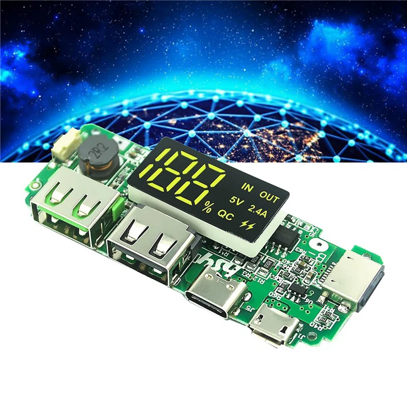 2X 18650 Lithium Battery Digital Display Charging Module 5V 2.4A Three Charging Port With Display Boost Module-A74Z