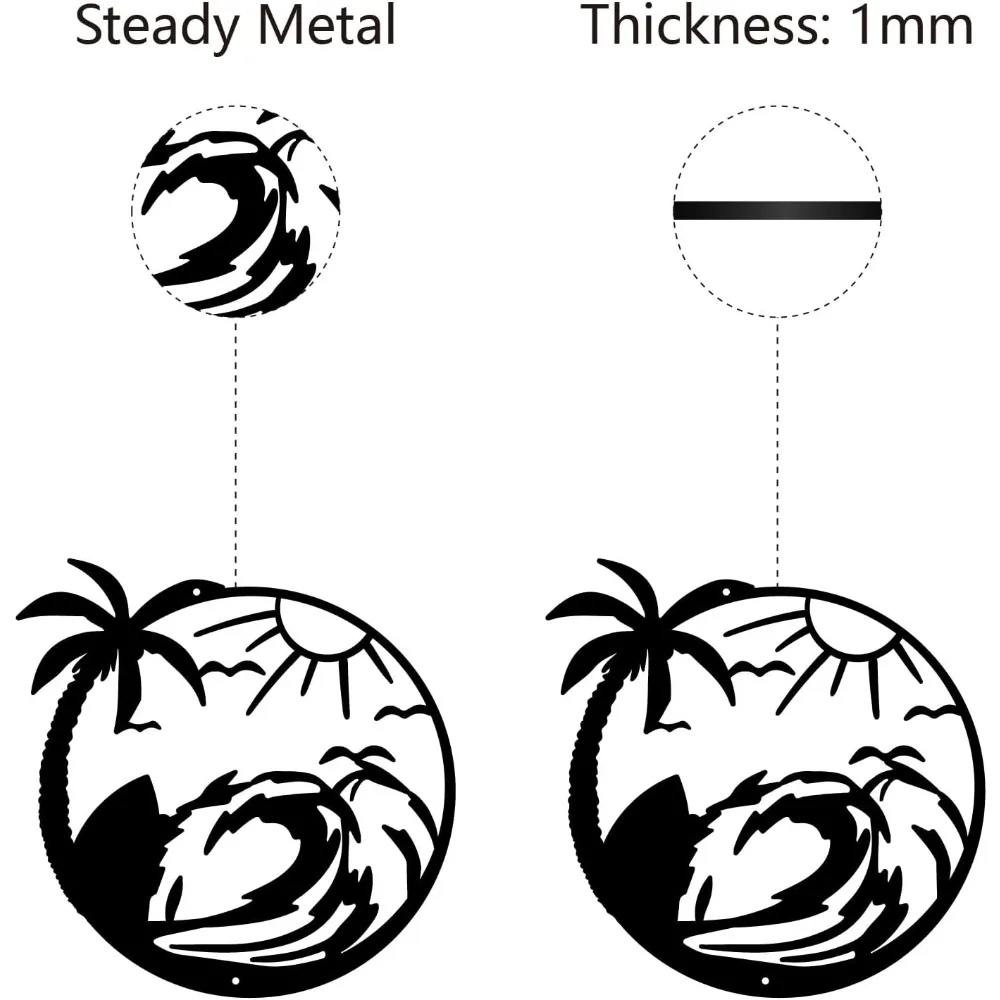 CIFBUY Wrought Iron Metal Wall Art Rustproof Weather Resistant Indoor Outdoor Hanging Decor Seascape Palm Tree Sun Ocean Wave