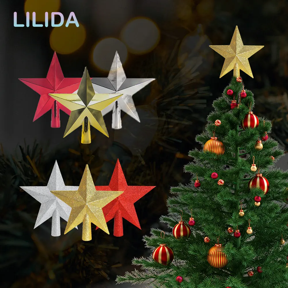 

20CM Gold Glitter Tree Top Star Christmas Decorations for Home Xmas Tree Toppers Ornaments Navidad New Year 2023 Natal Noel