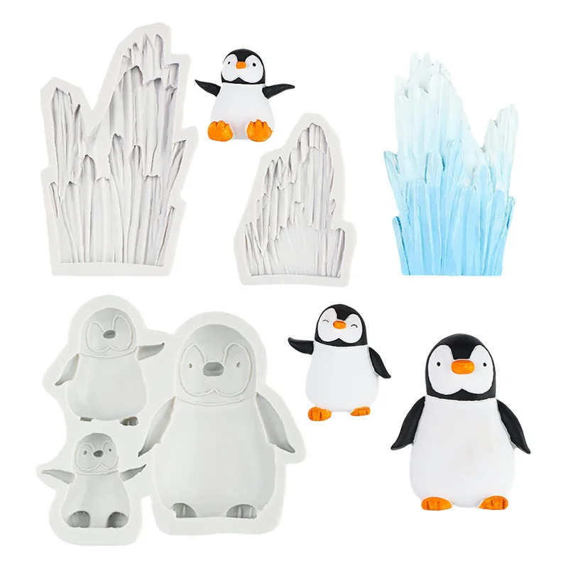 

Mirosie Iceberg Mousse Fondant Cake Silicone Molds Penguin Family of Three Chocolate Resin Mold Cake Decoration Accessories