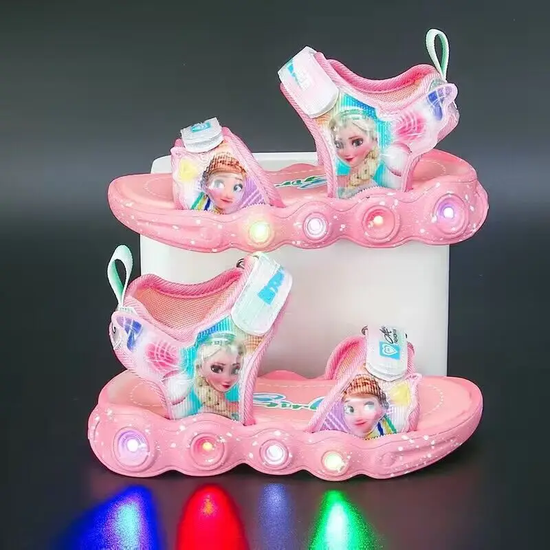 Disney led light Elsa Princess children\'s sandals summer new girls sandals for small children baby light beach shoes