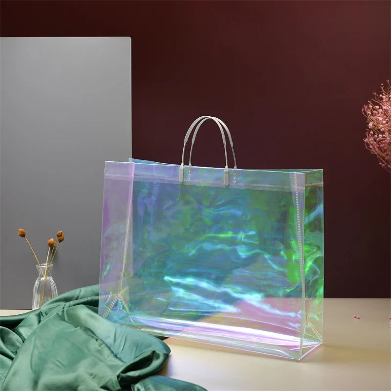 StoBag 10pcs Transparent Shopping Tote Bag Woman\'s Plastic Shoulder Fashion Gift Wedding Pouches Portable Custom Logo(Extra Fee)