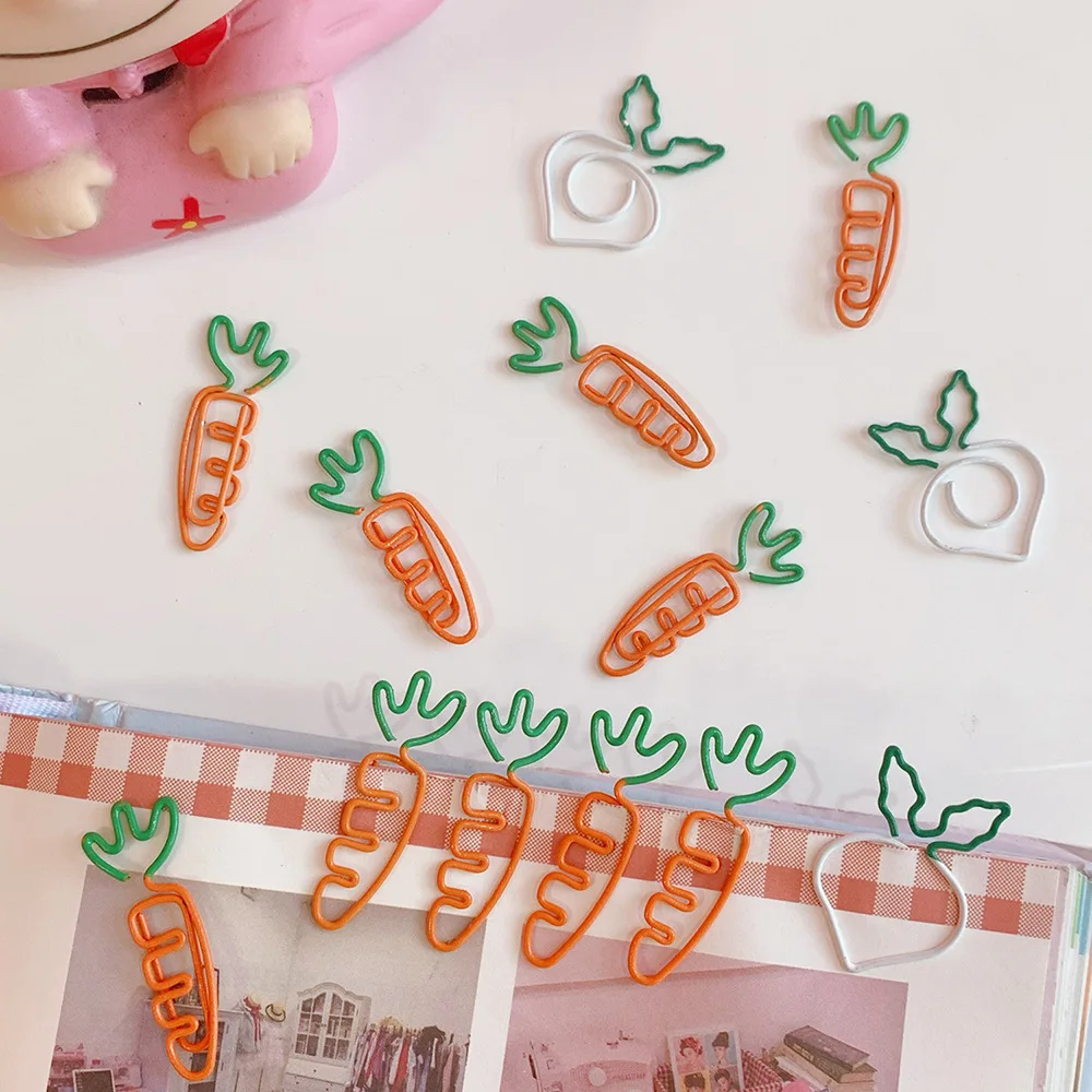 5Pcs Cartoon Cute Paper Clip Fruit Carrot Paper Clip White Radish Note Clip Simulation White Radish Clip Office Stationery