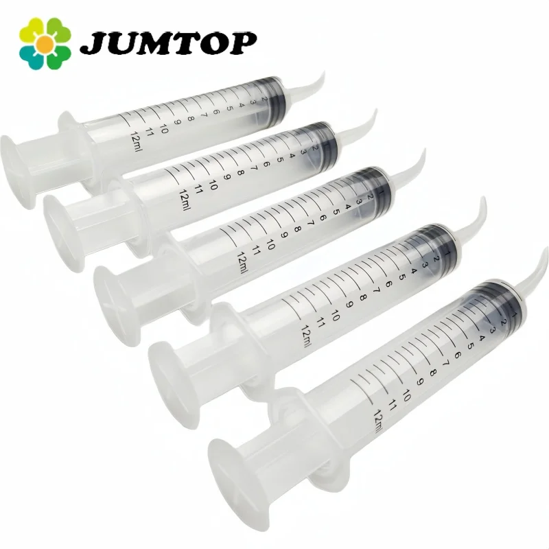 JUMTOP 12ml/cc Dental Disposable Graduated Irrigation Syringe With Curved Tip for Oral Care