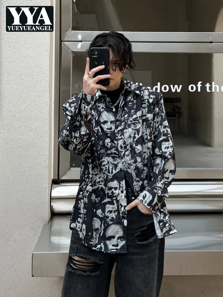 

Harajuku Floral Printed Casual Shirt Men Vintage Loose Fint Long Sleeve Tops New Fashion Spring Summer Holiday Hawaiian Shirts