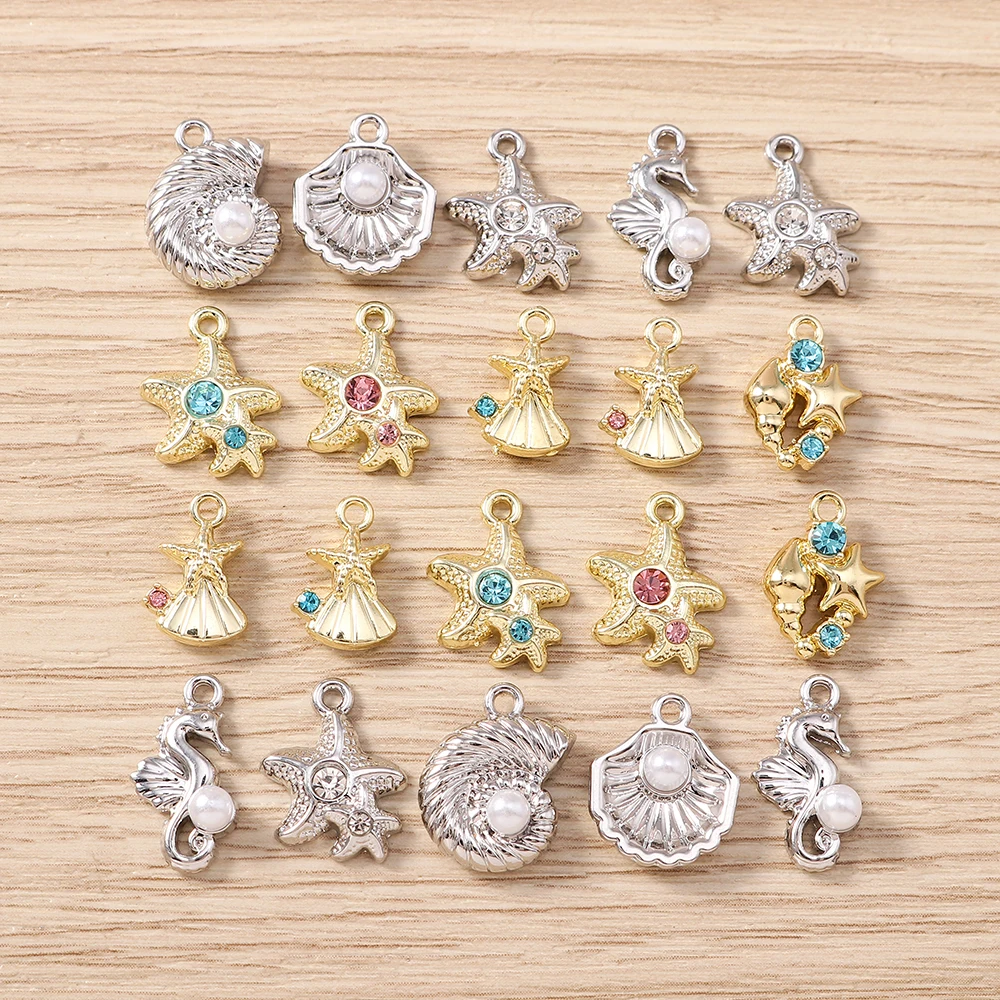 

5pcs Mix Marine Life Charms Alloy Starfish Shell Conch Charms Pendants for Jewelry Making Necklaces Earrings Bracelets DIY Gifts