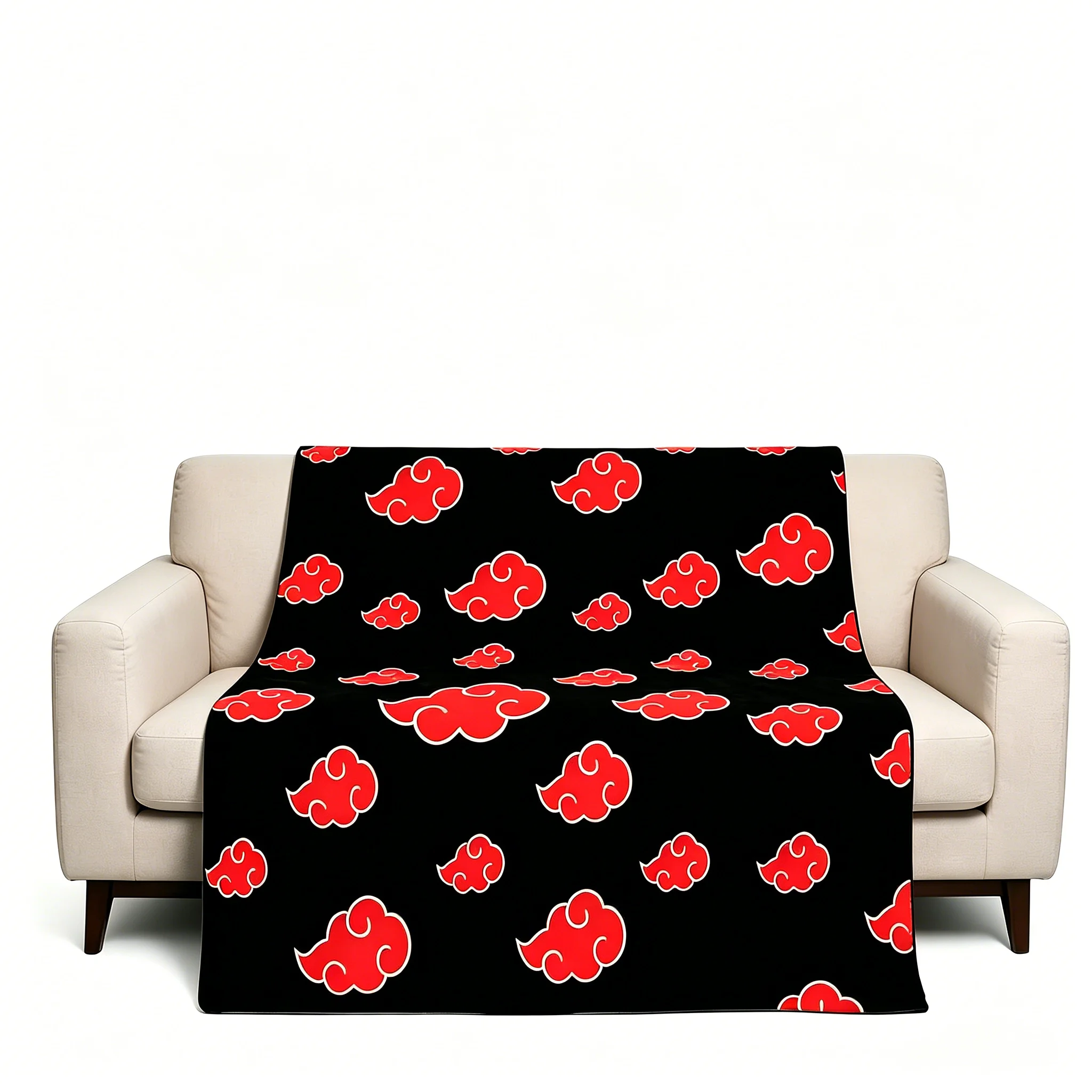 Akatsuki Black Throw Blanket with Red Cloud Pattern, Soft Plush Blanket for Bed Sofa, Cozy Home Decor & Anime Inspired Gift