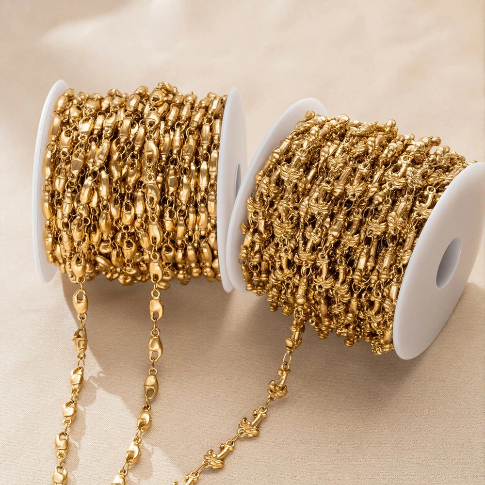 1 Meter Edelstahlketten Gold Muschel Seestern Fisch Gliederketten für DIY Damen Halsketten Armbänder Schmuckherstellung – Detail 1