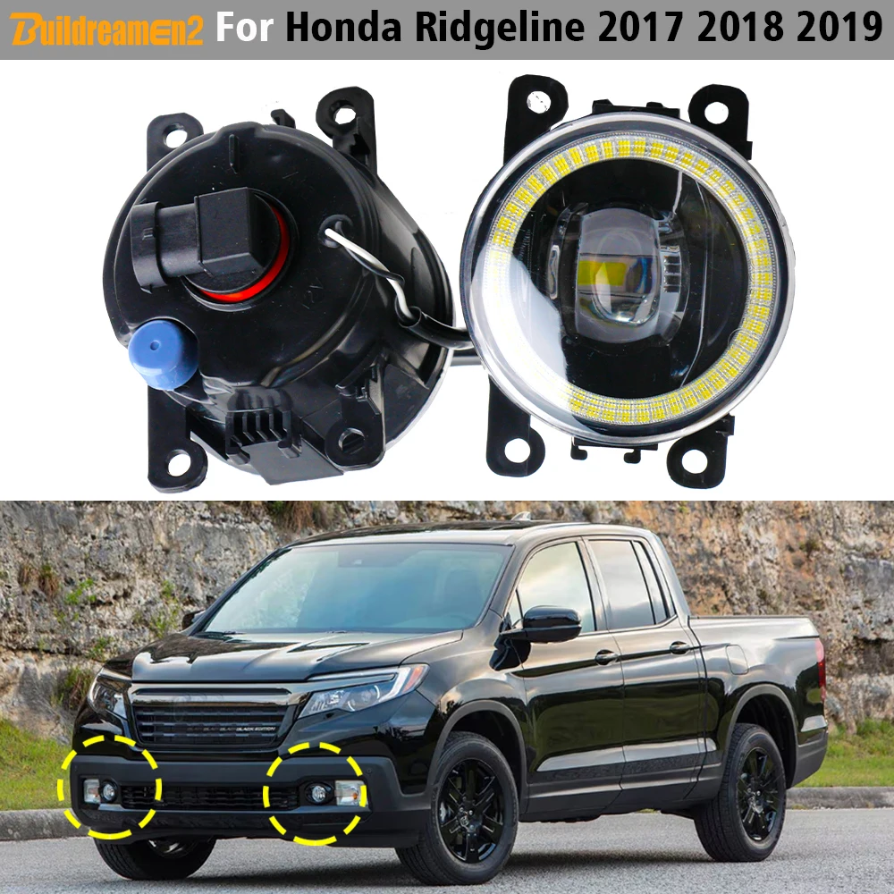 1 Pair 30W Car Right + Left LED Lens Fog Light Accessories Angel Eye Daylight DRL 6000LM 12V For Honda Ridgeline 2017 2018 2019