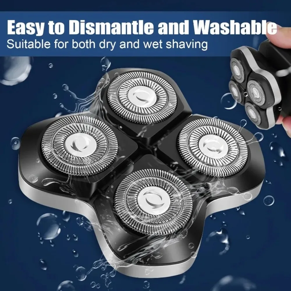 4 Replacement Heads Compatible with Freebird FlexSeries Pro Electric Shaver 4D Floating 4 Rotary Blades Razor Head Waterproof