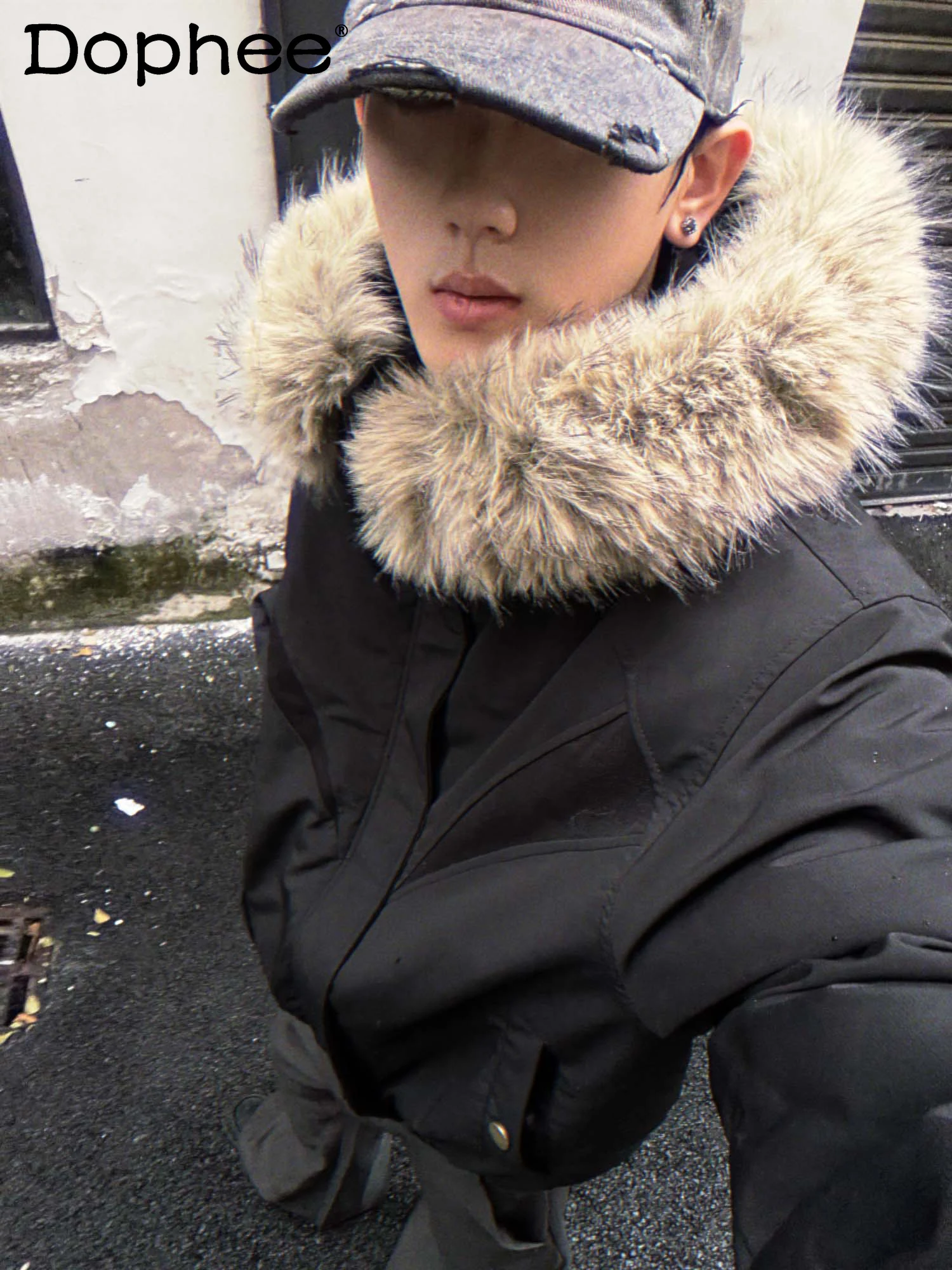 

American Retro High Street Fashion Trendy Fur Collar Cotton Jacket Loose Thickened Warm Unisex Workwear Coat