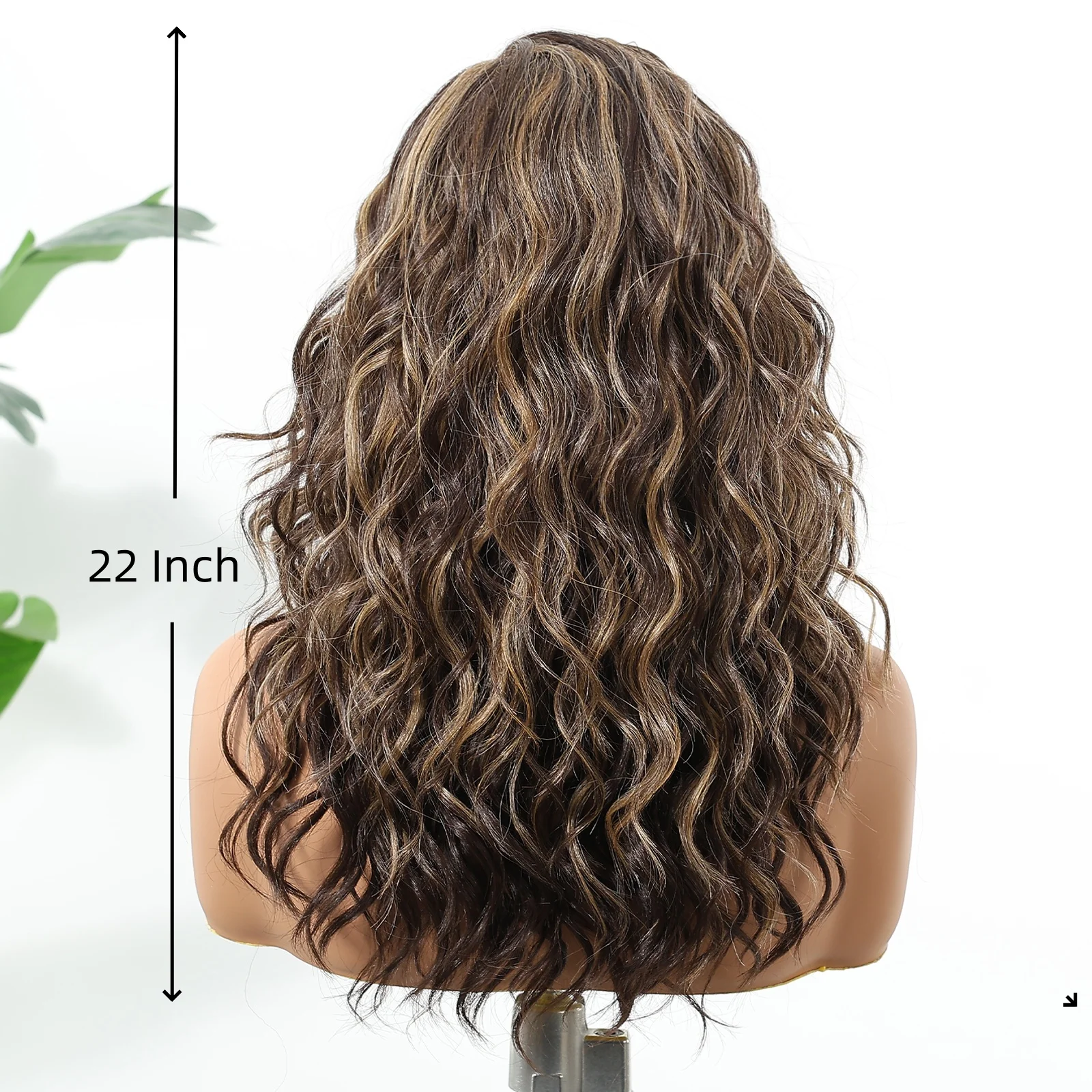 Kant Frontale Synthetische Pruiken Goudbruin Hoogtepunt Gemengde Pruiken Zijdeel Kant Haar Middellange Watergolf Pruiken voor Afro Vrouwen