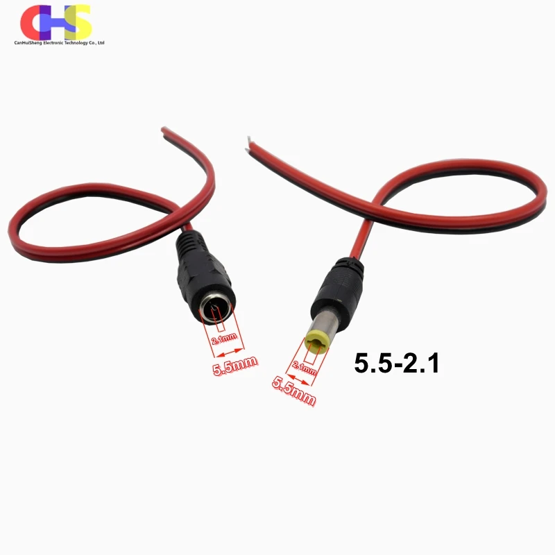 2pcs DC 5.5*2.1mm Male Female Jack Connector 12V Power Cable To 2 Alligator Clip Connected Voltage Wire For CCTV Camera Adapter