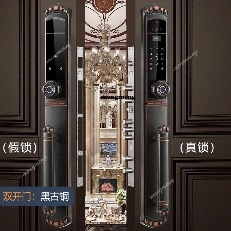 Villa armored door waterproof smart lock high-end double door anti-theft   password lock metal door