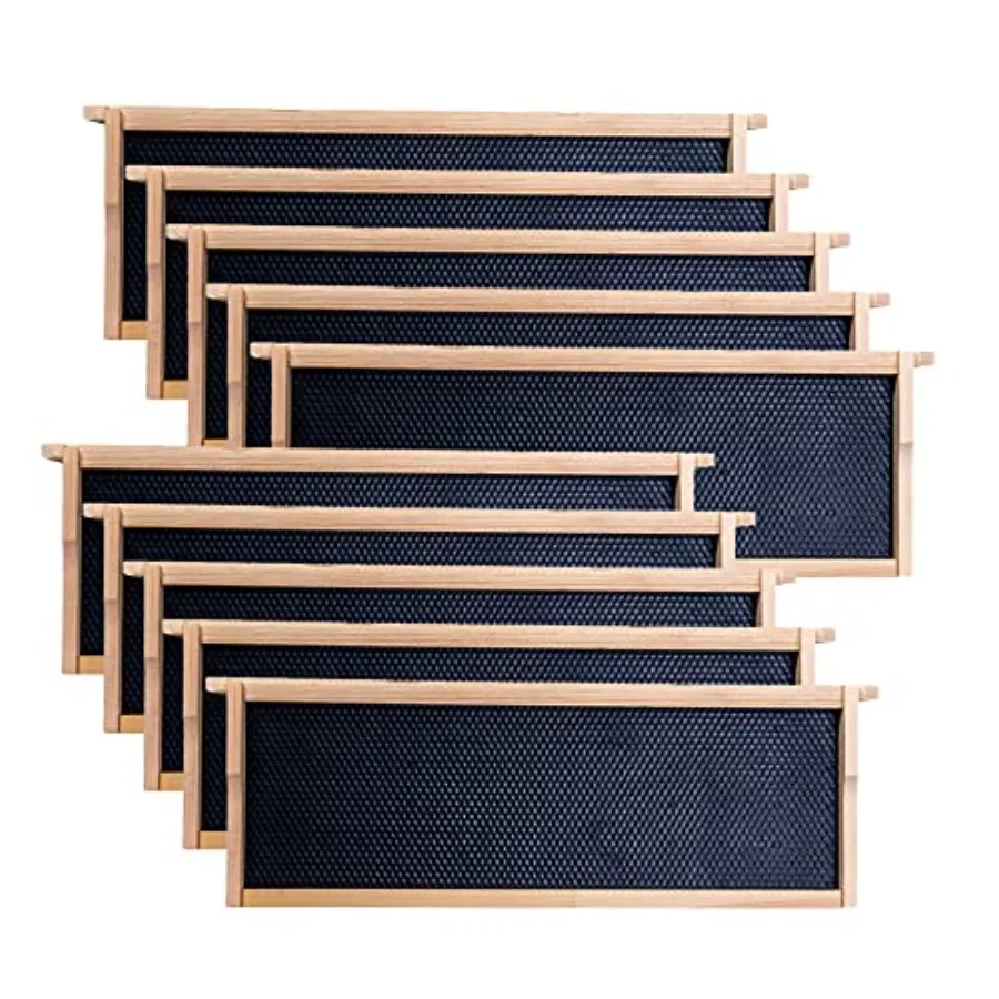 

MayBee Medium Super Beehive Frames with Wax Foundations10 Pack Honey Bee Frames with 100% Beeswax Coated Food Grade Foundation