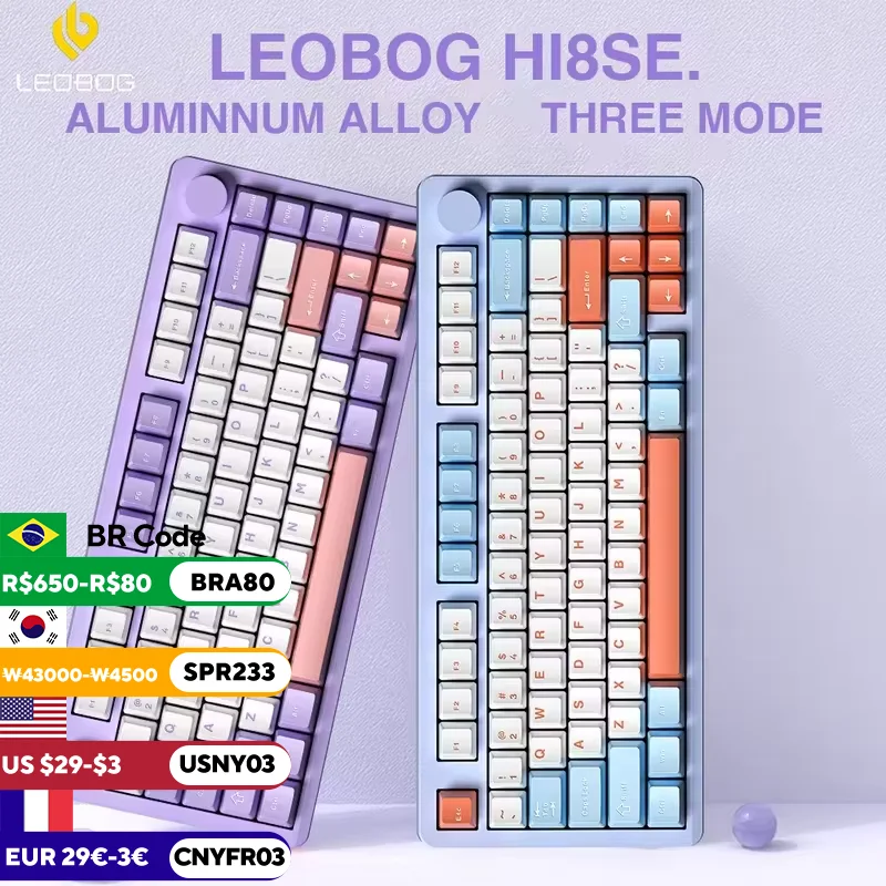 LEOBOG Hi8SE Gasket Wireless Mechanical Keyboard Aluminium Alloy 3 Mode 3/5 Pin RGB Backlit Customize Hot Swap Gamer Keyboard