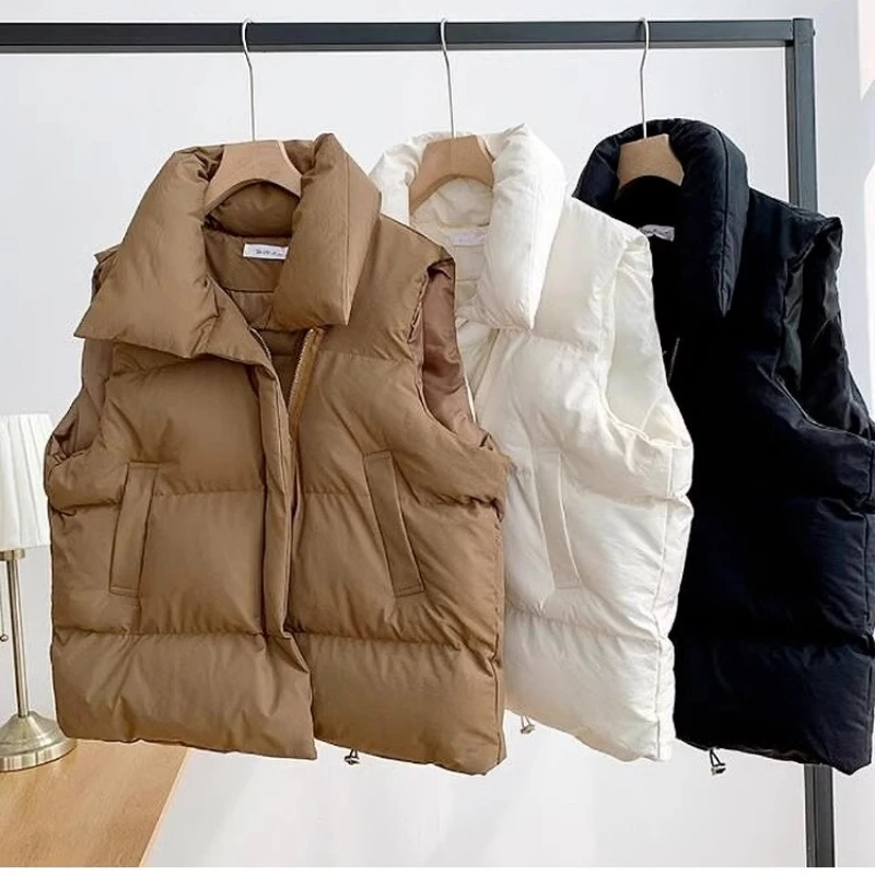 

Women Fashion Autumn New Stand Collar Elegant Down Coats Warm Outerwear Casual Winter Women Vests Jackets Chalecos Para Mujeres