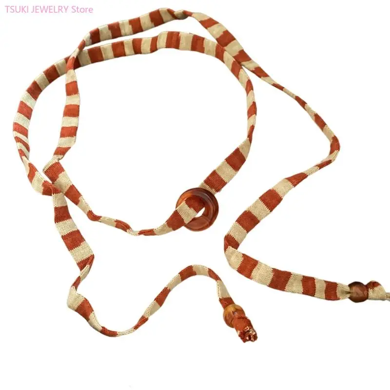 62KE Dopamine Stripe Cotton Cord Chokers Necklace Handmade For Women Trendy Jewelry Sensitive Skin Friendly