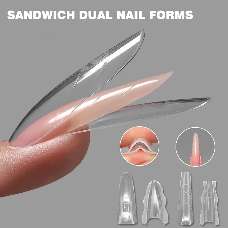 Sandwich Dual Nail Forms 180pcs 15size NEW 2025 Extensions-Dual Forms Coffin Almond Nail Forms Manicure Top Mold Bottom Mold