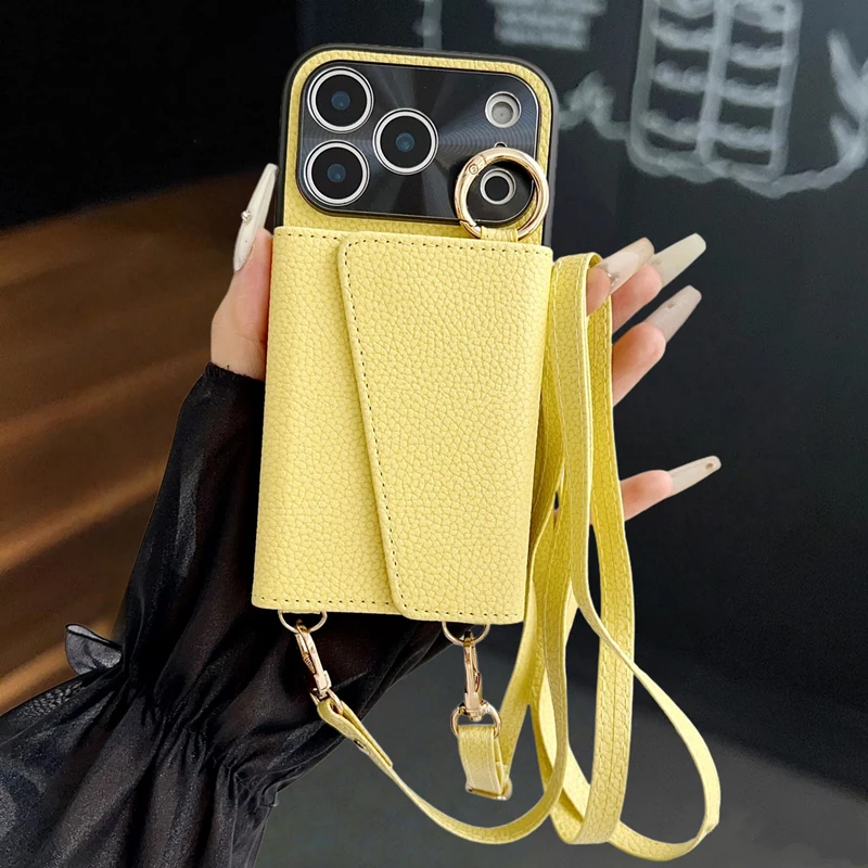 Crossbody-Geldbörsen-Handyhülle mit Make-up-Spiegel für iPhone 17 18 Pro Max 16 Pro 15 14 13 12, trendige Lederhülle mit Kartenfach und Lanyard – Detail 16