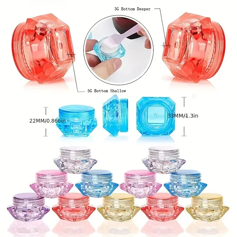 100 Stück 3/5g Tragbare Diamantförmige Leere Kosmetikdosen aus Kunststoff für Lidschatten, Nagelpulver, Schmuck, Lotion, Gesichtscreme – Detail 3