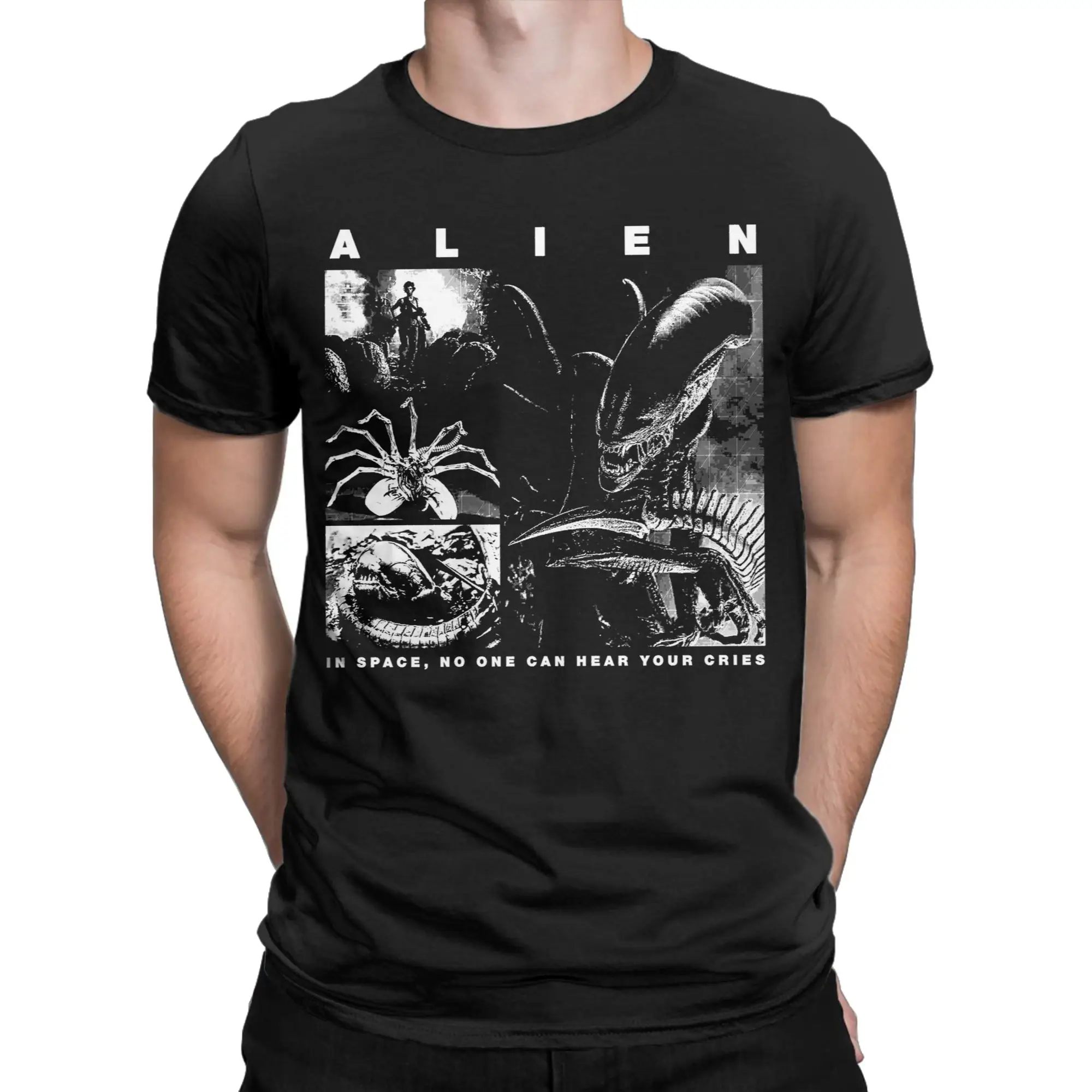 Alien Xenomorph Movie T Shirts Men 100% Cotton Cool T-Shirts Round Collar  Tees Short Sleeve Clothes Graphic