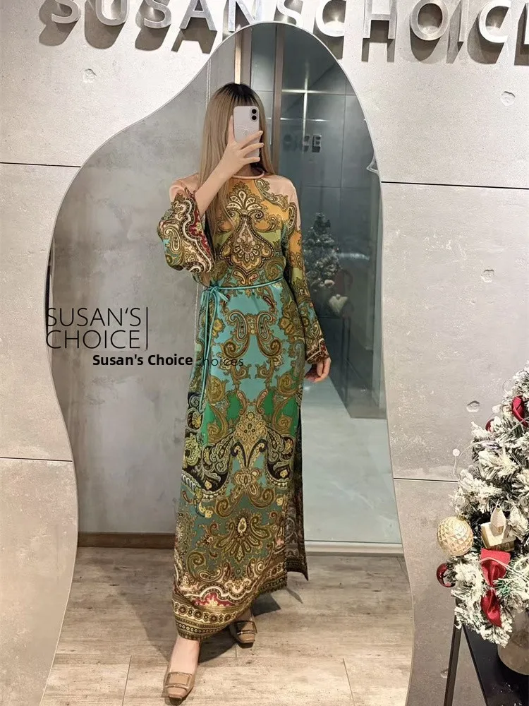 

Susan Australian Faion Retro Long Sve Silk Loose Dr Paisley Print Casual H-Sle Women's Dr Summer Collection