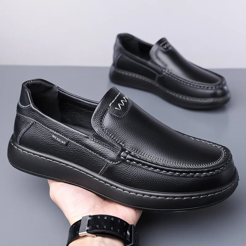 Cowhide Men's Shoes Autumn New Style Casual Shoes Outdoor Men's Soft Sole Soft Surface Loafers Breathable Men's Bean Shoes