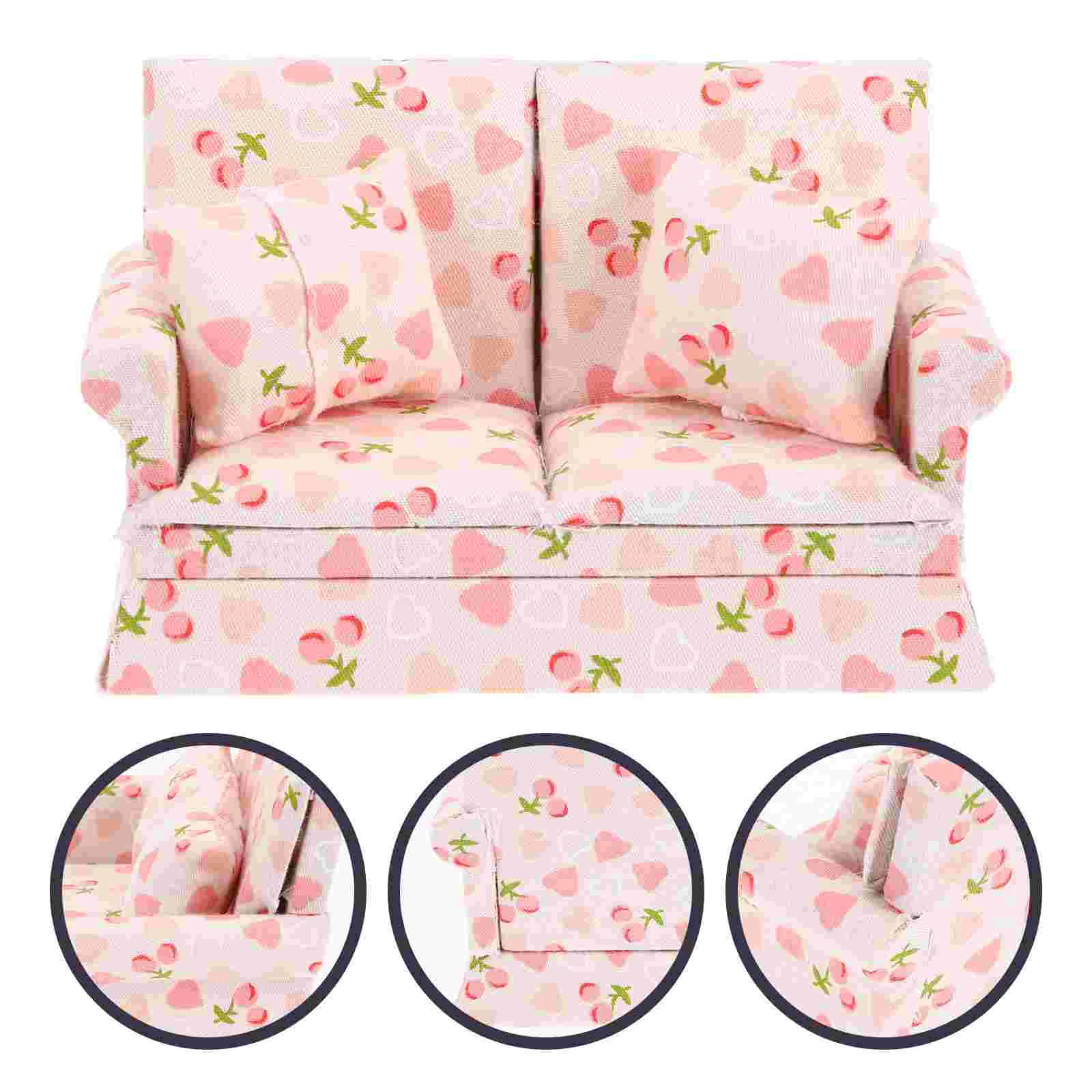 House Furniture Miniature Couch Cherry Sofa Toy All-Cotton Fabric Living Room Decor