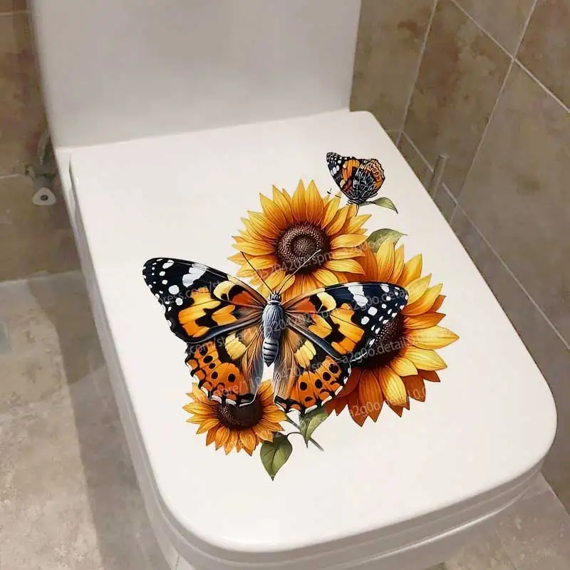 Sunflower & Butterfly Vinyl Stickers Self-Adhesive Paper for Wall Refrigerator Windows Decorative Paste Decals AA557