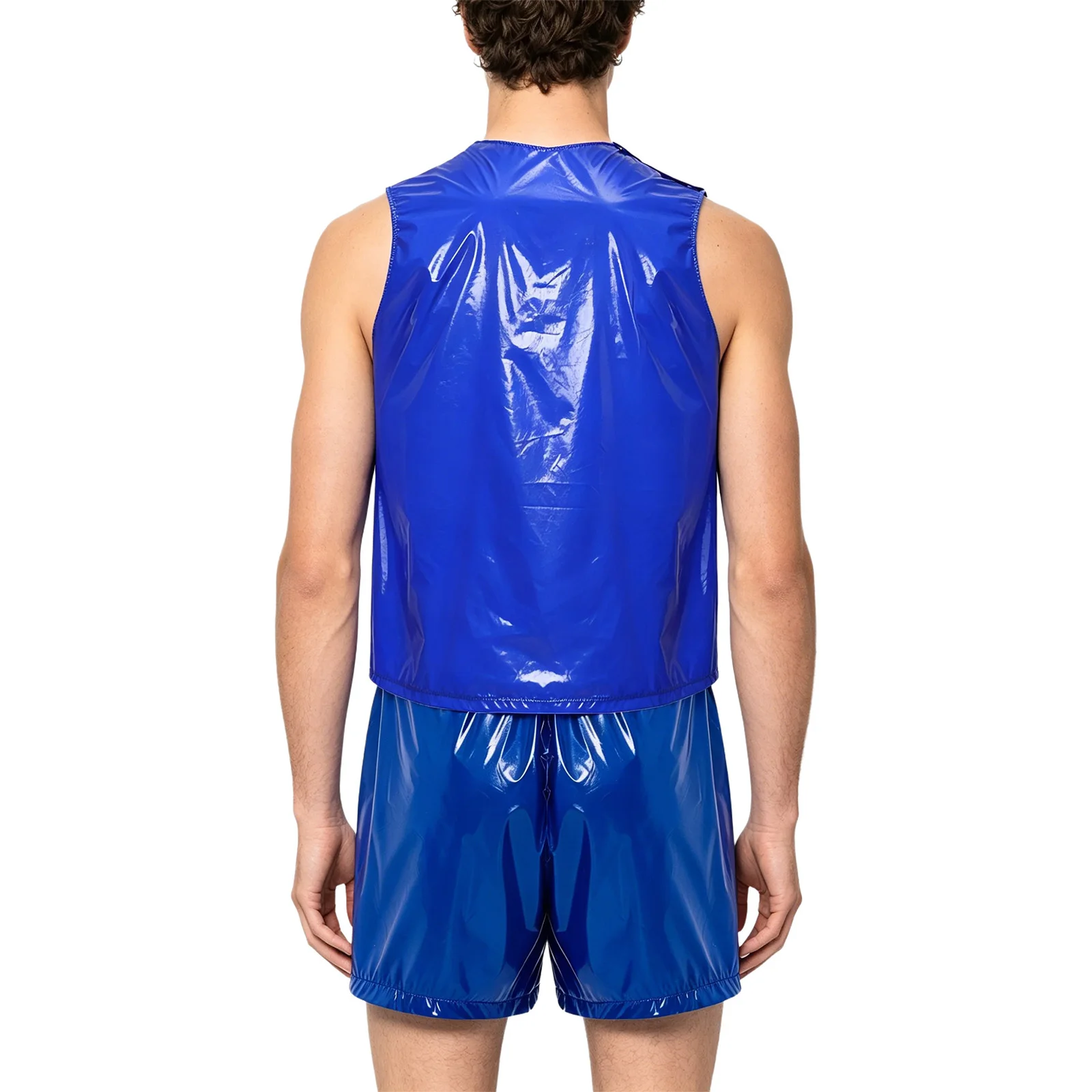 Conjunto de treino masculino à prova d'água, sem mangas, com botões, regata e shorts boxer, para academia, treino, fitness, roupa esportiva, roupa de 