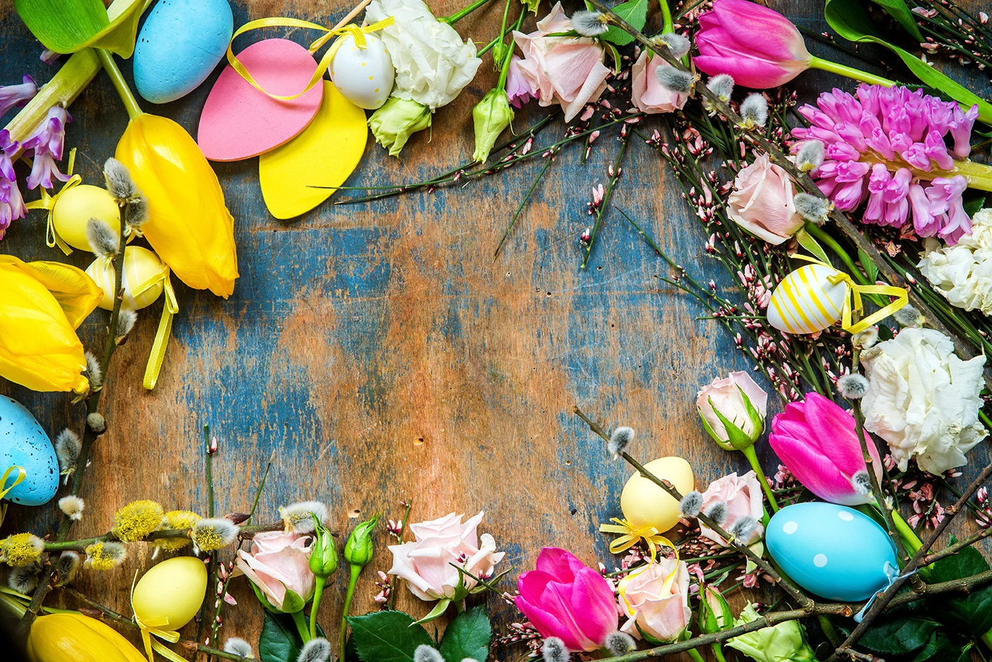 Wood Planks Boards Different Colorful Flower Floral Eggs For Easter Backdrops Rabbit Fence Sunshine Spring Backgrounds Photocall