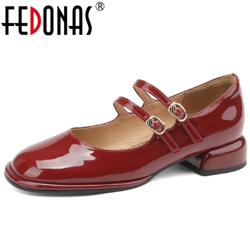 FEDONAS Vintage Elegant Women Pumps Round Toe Low Heels Genuine Leather Mary Janes Shoes Woman 2025 Spring Autumn Office Ladies