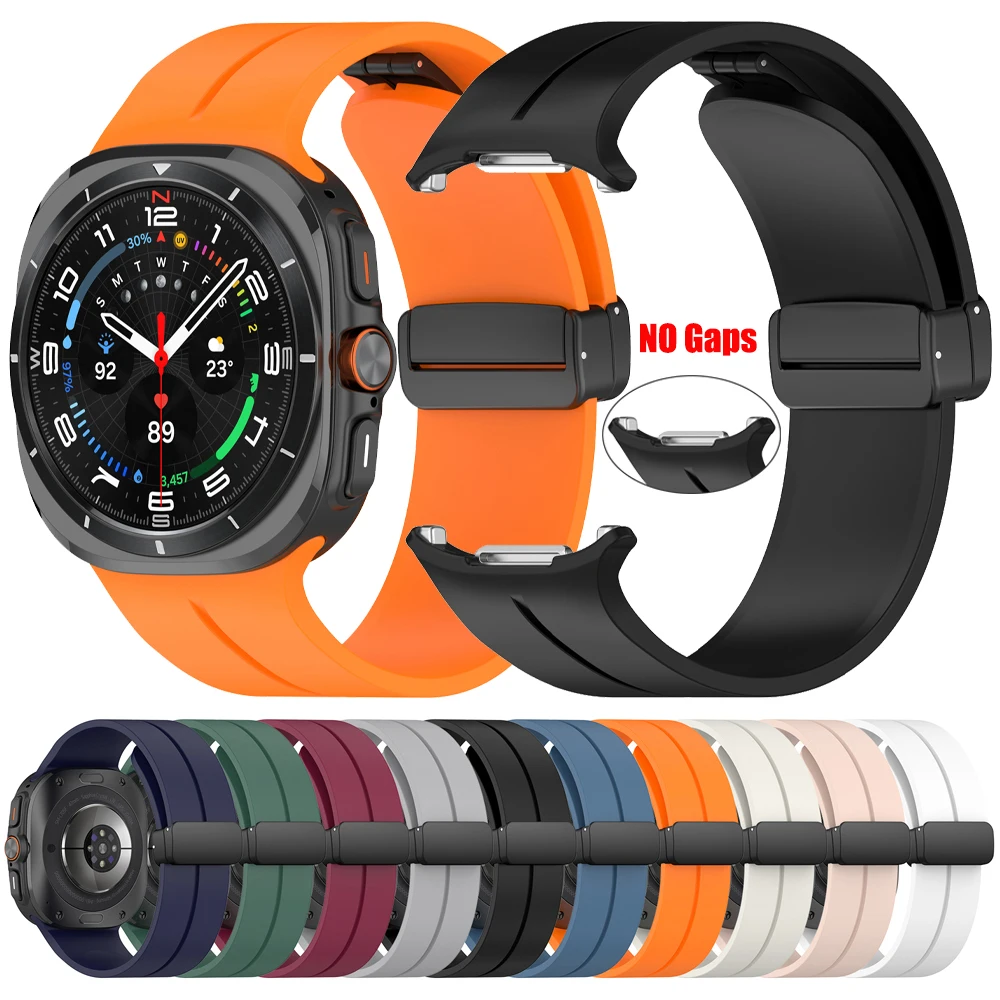 For Samsung Galaxy Watch Ultra Sports Silicone Straps Galaxy Watch 7 Ultra 47mm Band Bracelet Magnetic Folding Buckle Watchbands