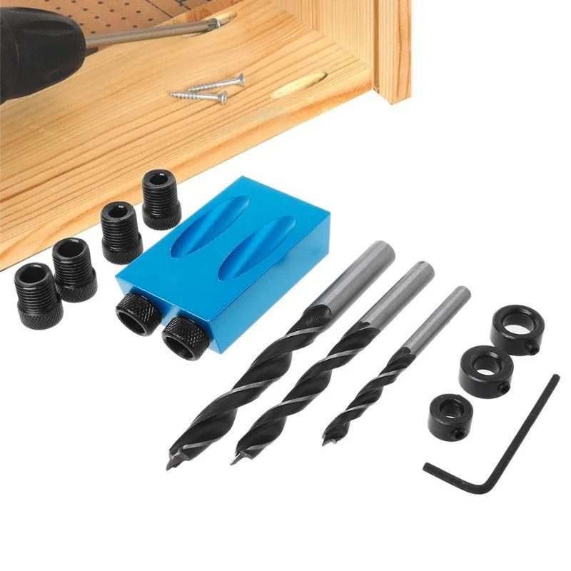 ZK30 15 Degree Oblique Hole Locator Angle Drilling Locator Aluminium Woodworking Drill Bits Jig Clamp Kit Guide Wood Hand Tools