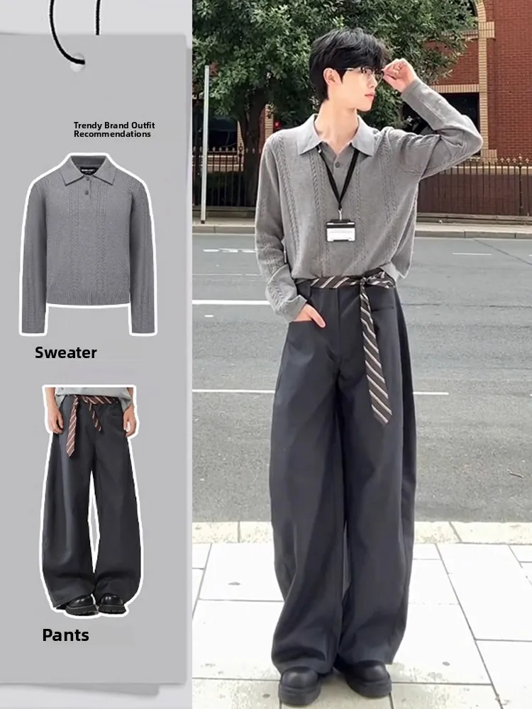 

Korean Sle Men's Faion Sweater And Knife West Pants Two-Piece Set Autumn High-End Cool Haome Men's Clothing Set