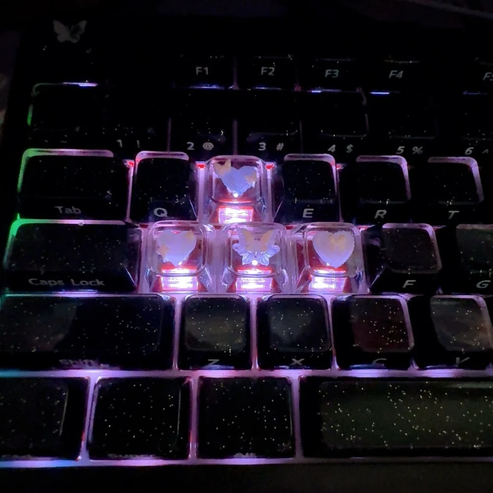 4Pcs Transparent Butterfly Resin Keycaps Handmade Artisan Set for Cherry MX Switches Lovely Decor Mechanical Keyboard Girl Gift