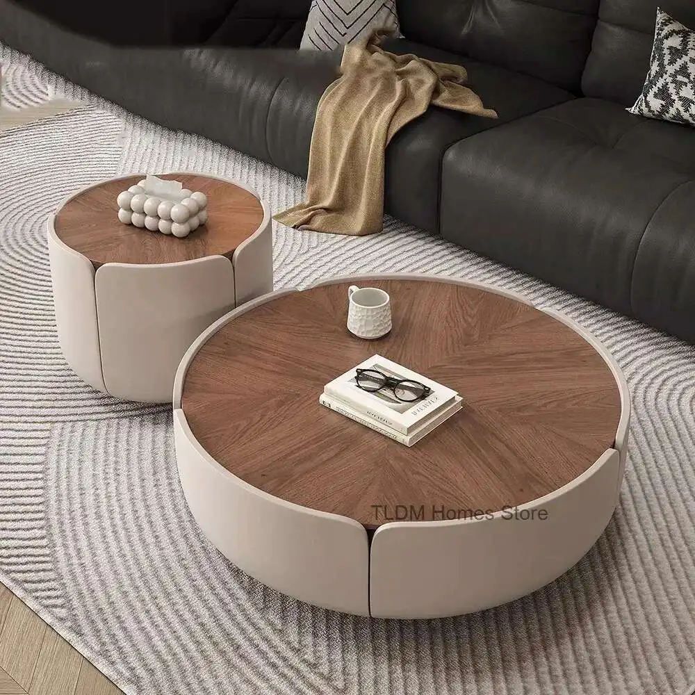 

Vintage Style Round Living Room Coffee Tables Corner Simple Design Solid Wood Small Spaces Side Tables Couchtisch Furniture
