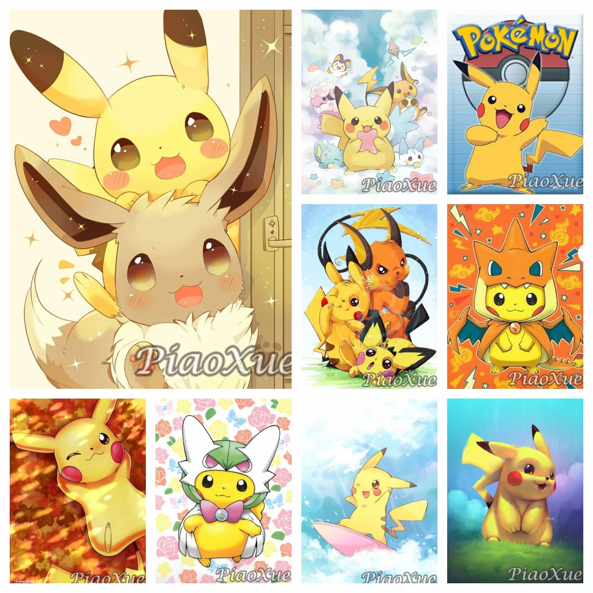 Arte de dibujos animados 5D DIY pintura de diamante Pokemon Pikachu Kit de punto de cruz lindo Animal bordado arte mosaico decoración del hogar regalo para niños