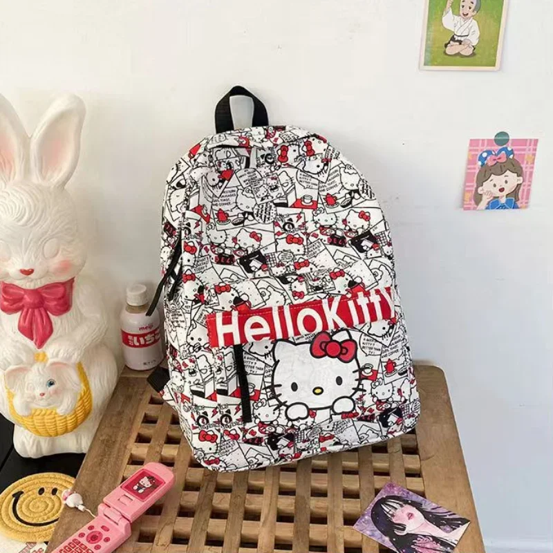 Sanrio Hello Kitty Leuke Zoete Student Schooltas Cartoon Afdrukken Mode Graffiti Grote Capaciteit Rugzak