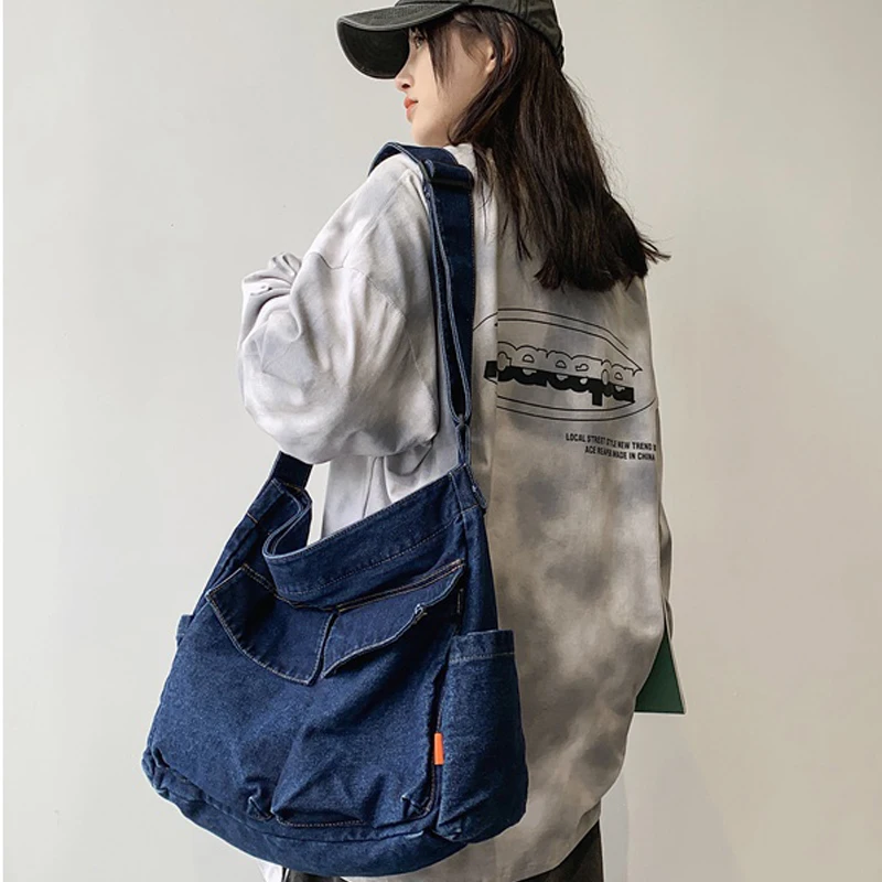 Bolsos de mensajero de tela vaquera de estilo preppy para mujer bolsos y monederos de diseñador de lujo novedad de 2023 en múltiples bolsillos bolso de hombro Uinsex de gran capacidad alta calidad envío gratis Llega el