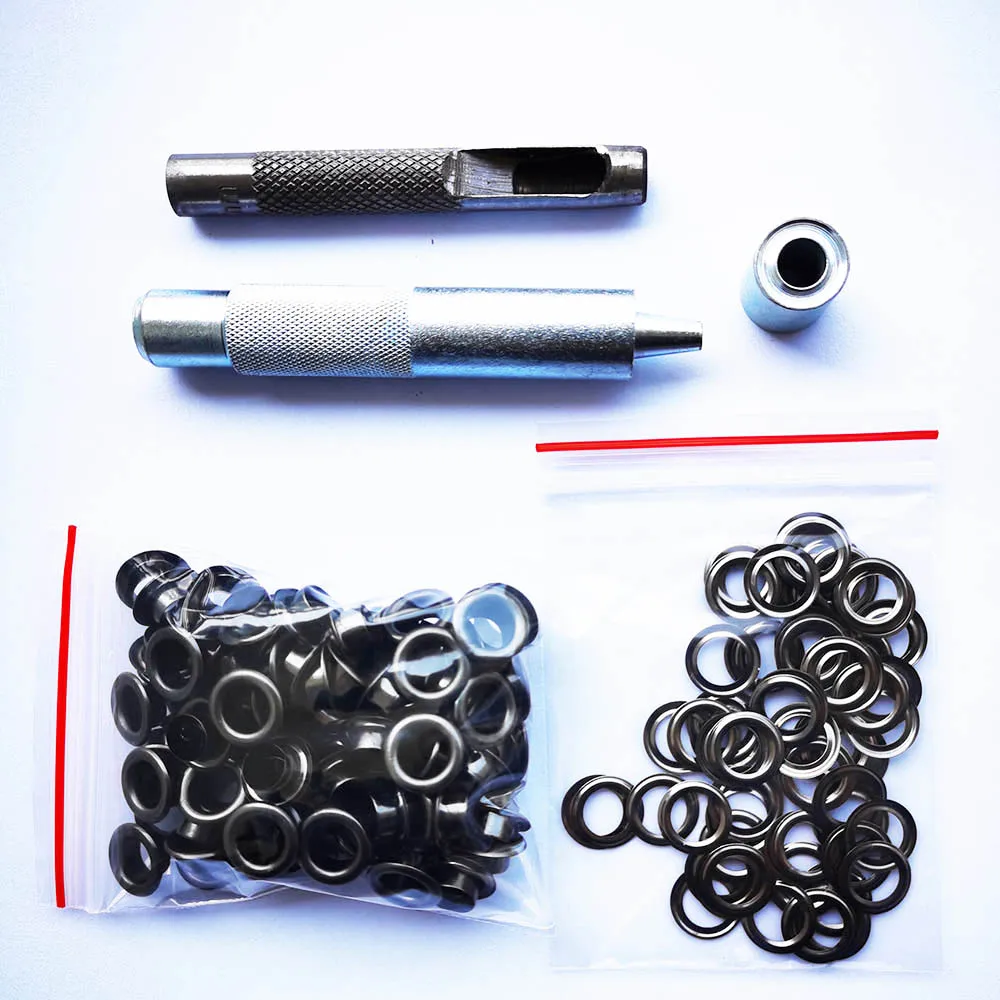 100sets Black Nickel Color Eyelet Metal Grommet Punch Installer Tool Set for Belt Clothes Canvas Curtains Shoes Tent 4mm - 20mm