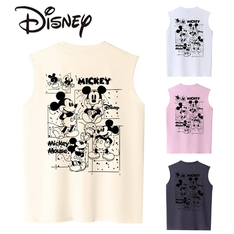 Disney Mickey Mouse Tank Top Cartoon Man Woman Casual Sleeveless T-shirt Y2K Summer Couple Loose Breathable Round Neck Top Gifts